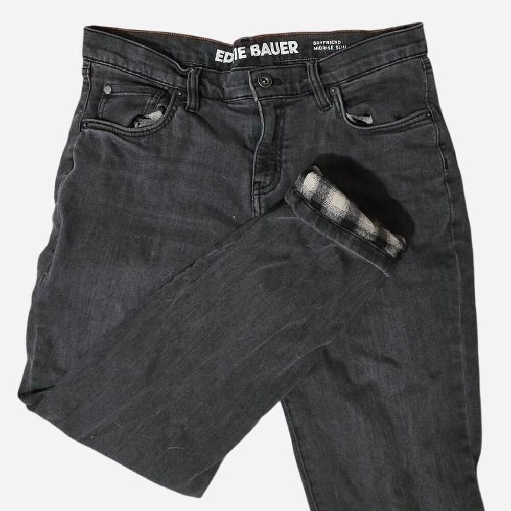 Eddie Bauer Boyfriend Flannel Lined Jean in the color Washed Cinder Size 8 P